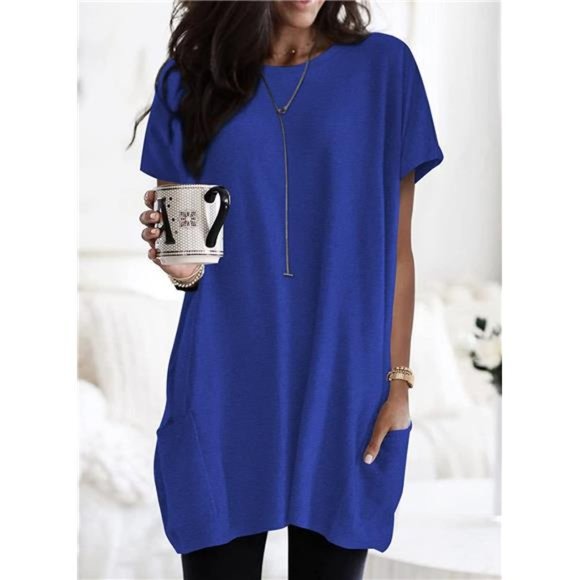 Womens 2023 Summer Casual Shirts Short Sleeve Tunic Tops with Pockets - Picture 3 of 3